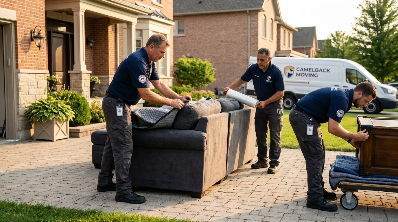 Large estate moving crew wrapping furniture in West Unity, OH